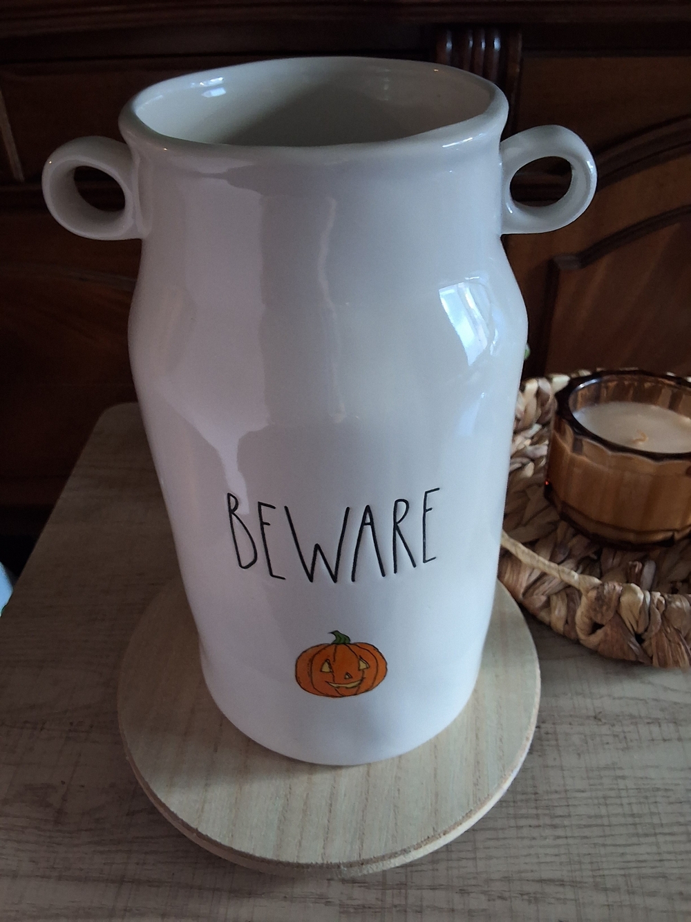RAE DUNN White Ceramic 'BEWARE' Halloween Vase